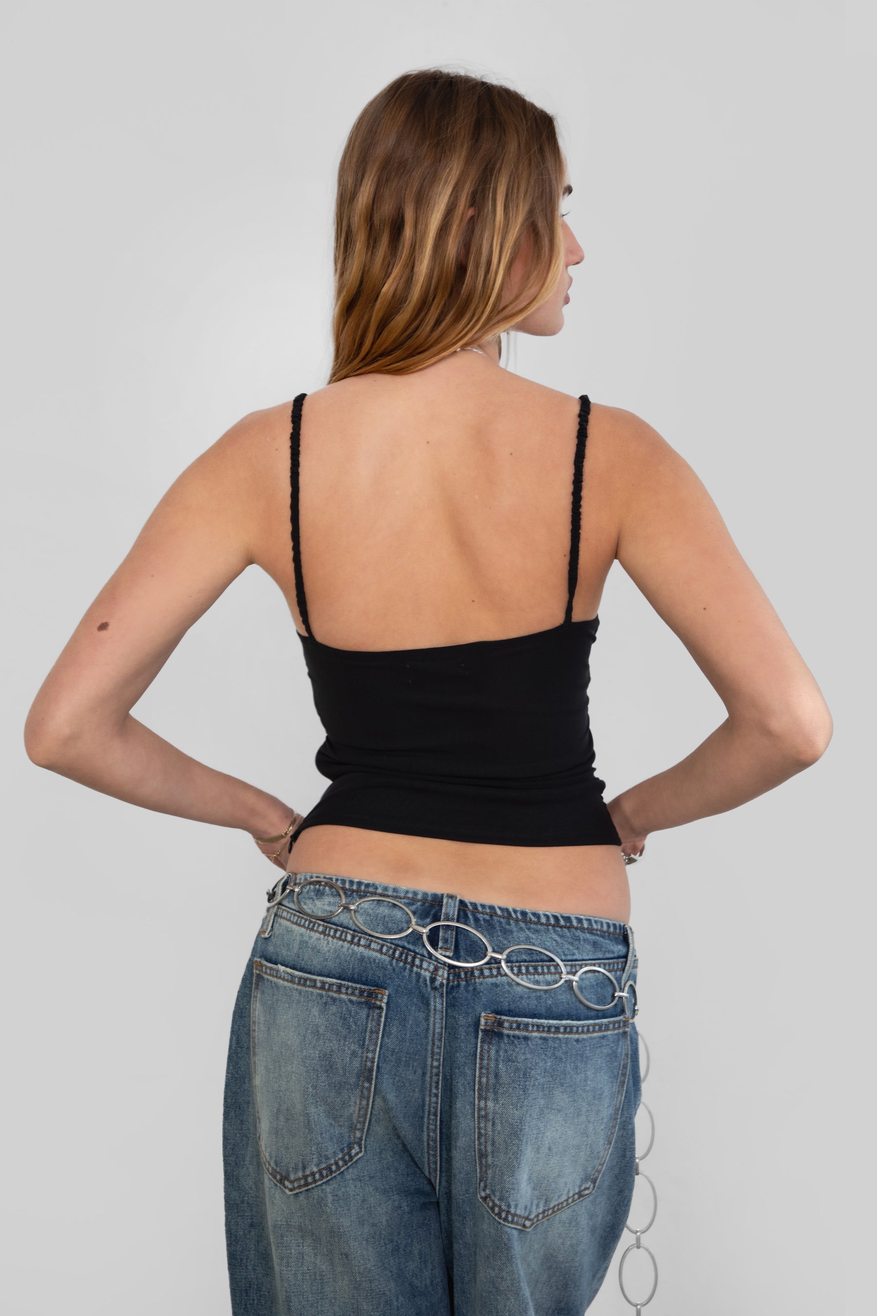 TIC TOC DEVON Mesh Cami Top in black with sweetheart neckline, lace trim, and underwire support.