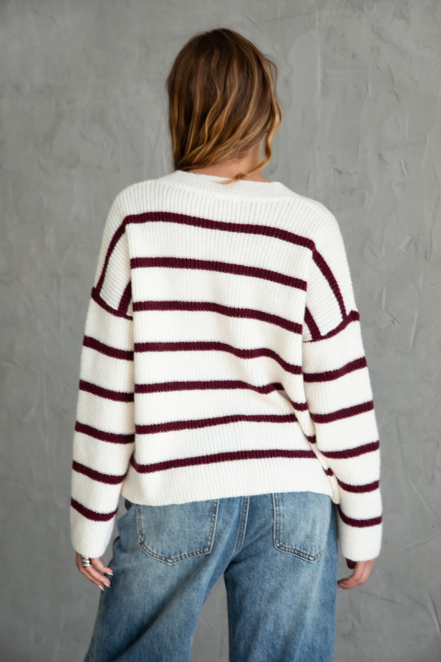 TIC TOC GENIVA Striped Sweater Cardigan front view Back view highlighting the relaxed drape and horizontal stripes.